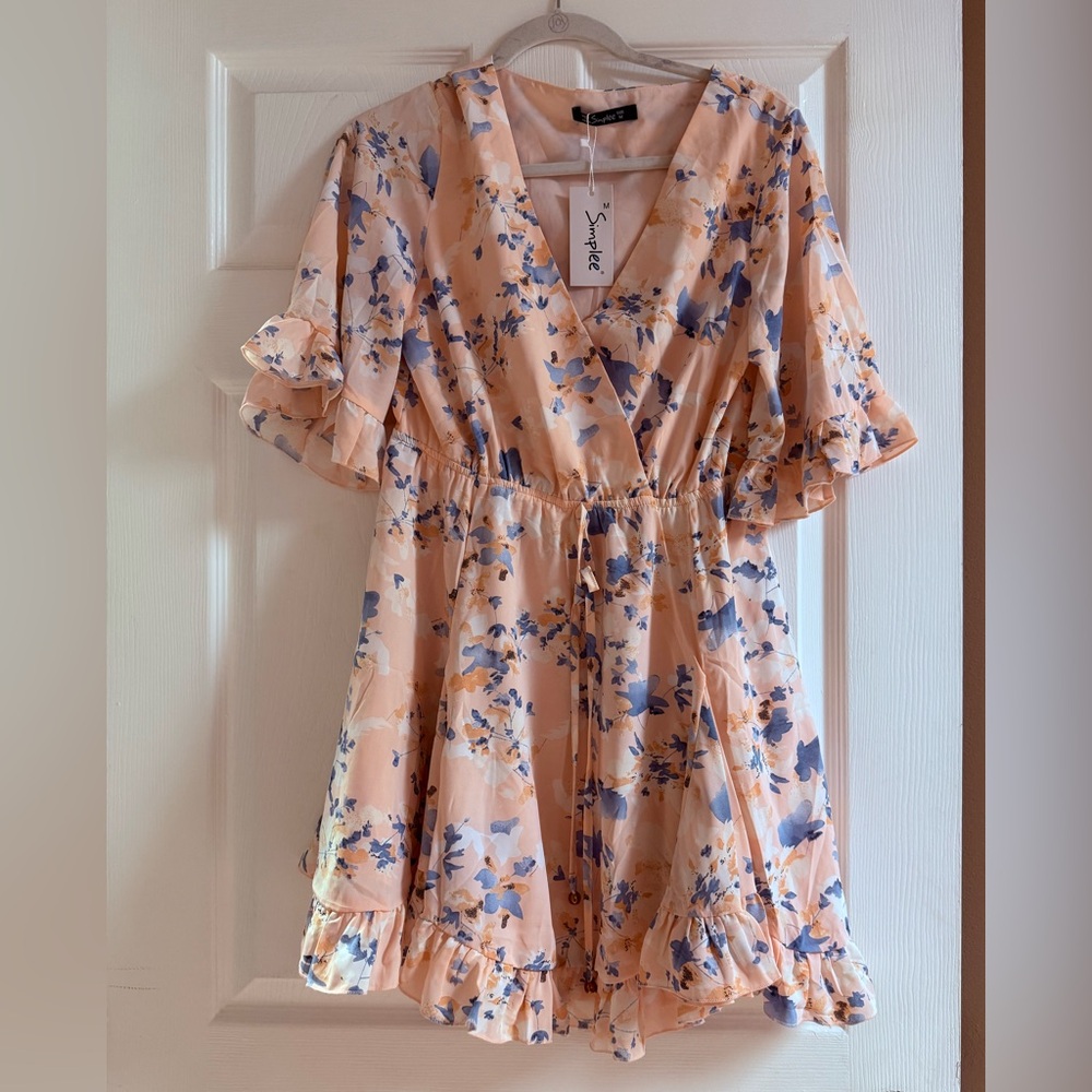 Simple Peach and Blue Floral Dress